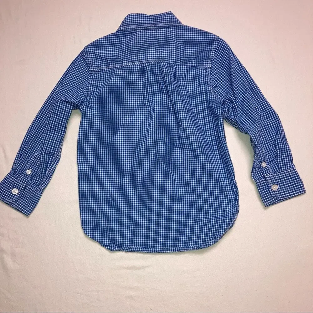 GAP Blue Plaid Button Down Shirt Boy’s 4 Preppy Western Top Gingham Casual Check